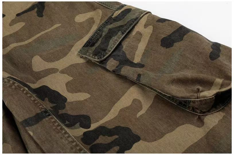 Unisex Vintage Camo Multi-Pocket Wide-Leg Cargo Pants