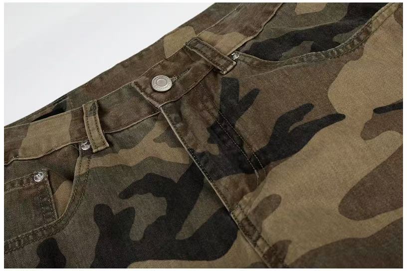Unisex Vintage Camo Multi-Pocket Wide-Leg Cargo Pants
