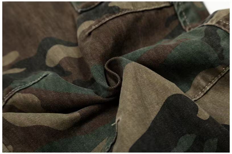 Distressed Stitch Patch Camo Wide-Leg Cargo Pants
