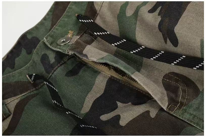 Camo Leopard Patchwork Drawstring Wide-Leg Cargo Pants