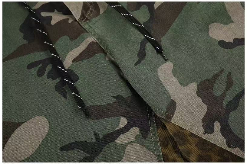 Camo Leopard Patchwork Drawstring Wide-Leg Cargo Pants