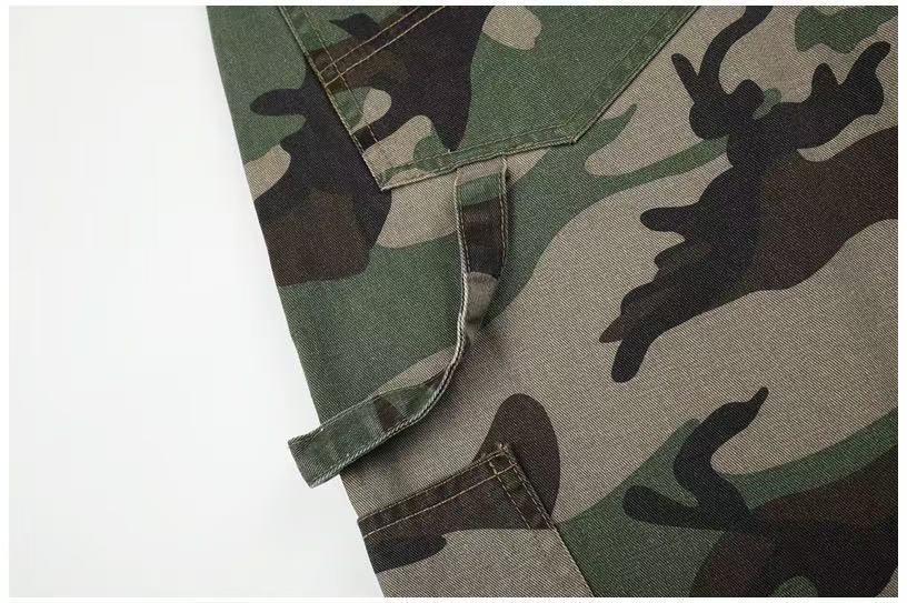 Camo Leopard Patchwork Drawstring Wide-Leg Cargo Pants