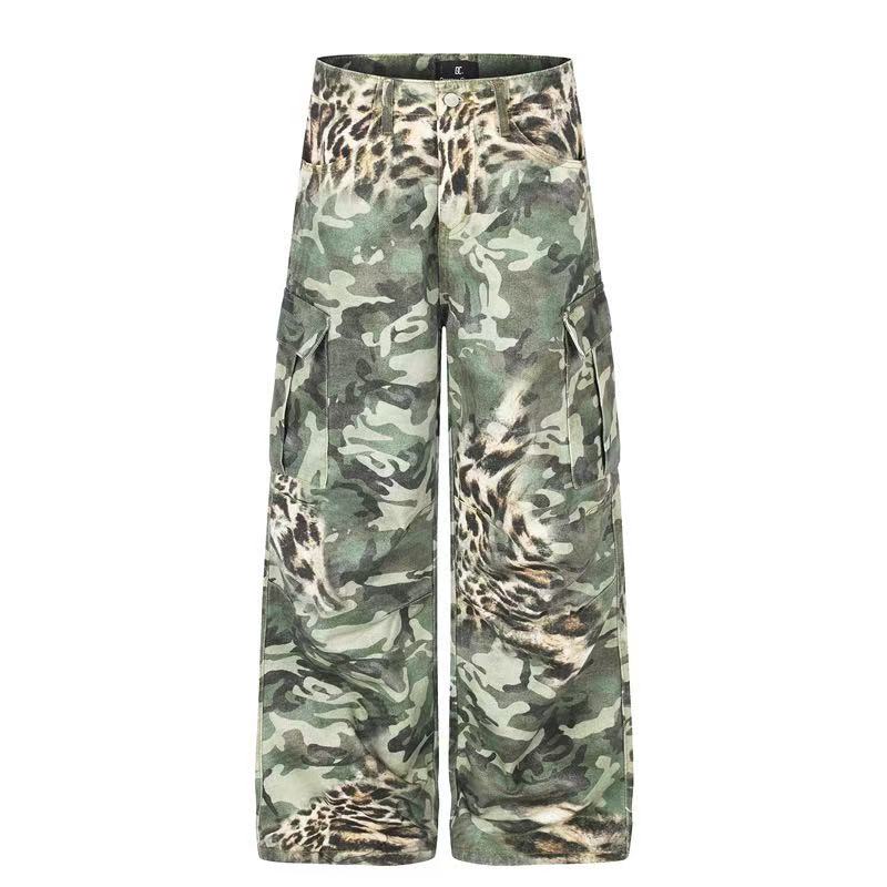 Camo Leopard Gradient Wide-Leg Cargo Pants