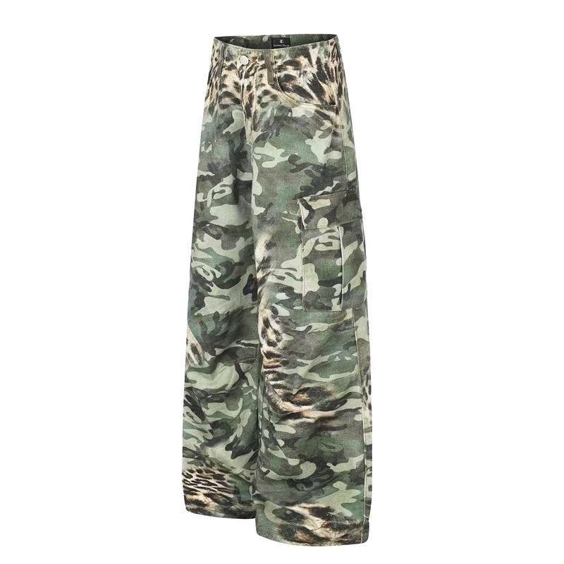 Camo Leopard Gradient Wide-Leg Cargo Pants