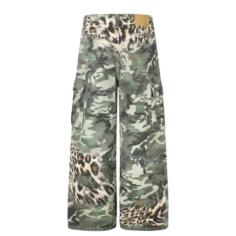 Camo Leopard Gradient Wide-Leg Cargo Pants