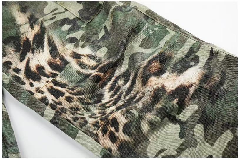 Camo Leopard Gradient Wide-Leg Cargo Pants