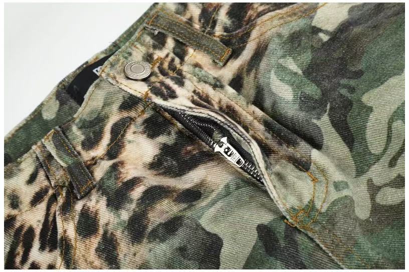 Camo Leopard Gradient Wide-Leg Cargo Pants