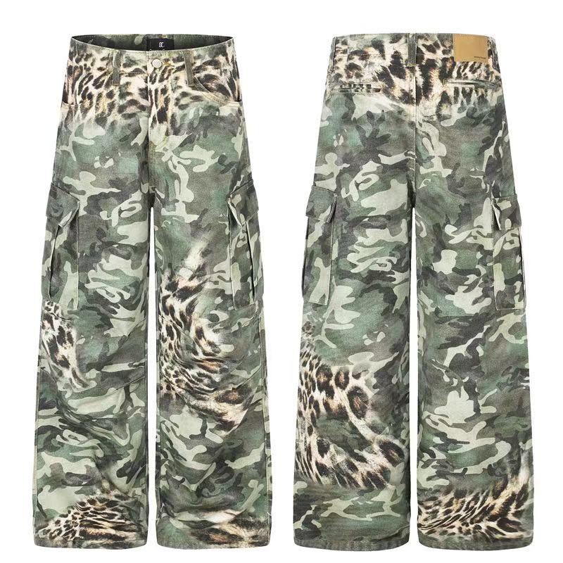Camo Leopard Gradient Wide-Leg Cargo Pants
