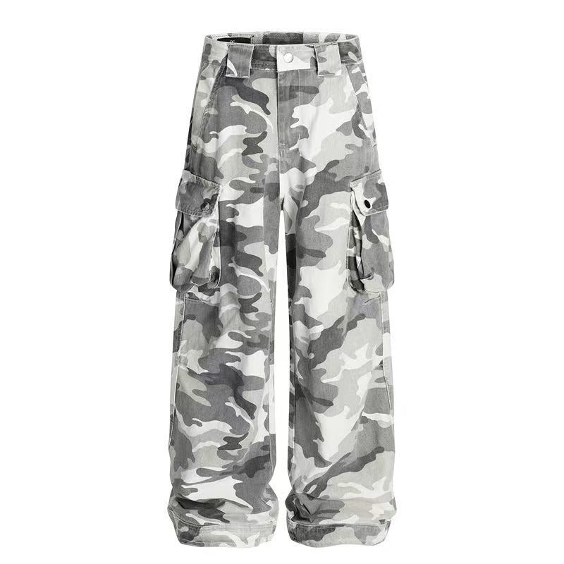 Snow Camo Multi-Pocket Wide-Leg Cargo Pants