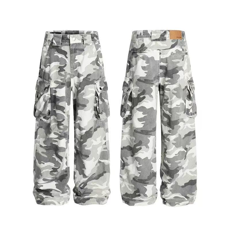 Snow Camo Multi-Pocket Wide-Leg Cargo Pants