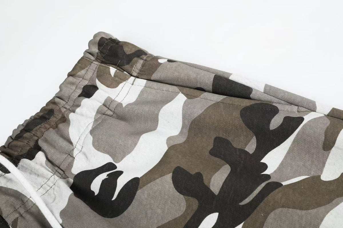 Vintage Camo Drawstring Elastic Waist Wide-Leg Sweatpants