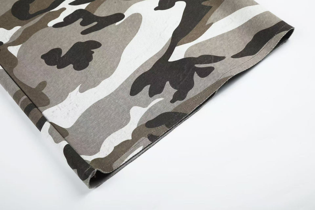 Vintage Camo Drawstring Elastic Waist Wide-Leg Sweatpants