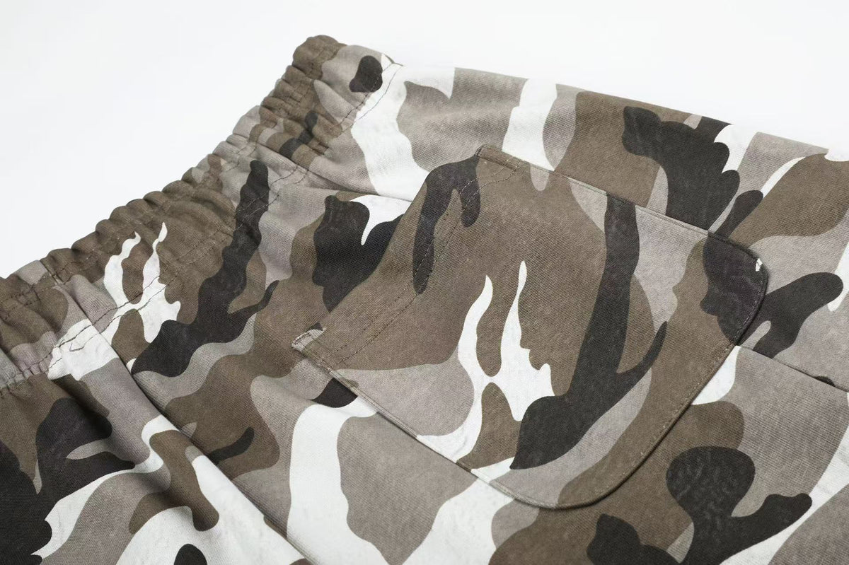 Vintage Camo Drawstring Elastic Waist Wide-Leg Sweatpants