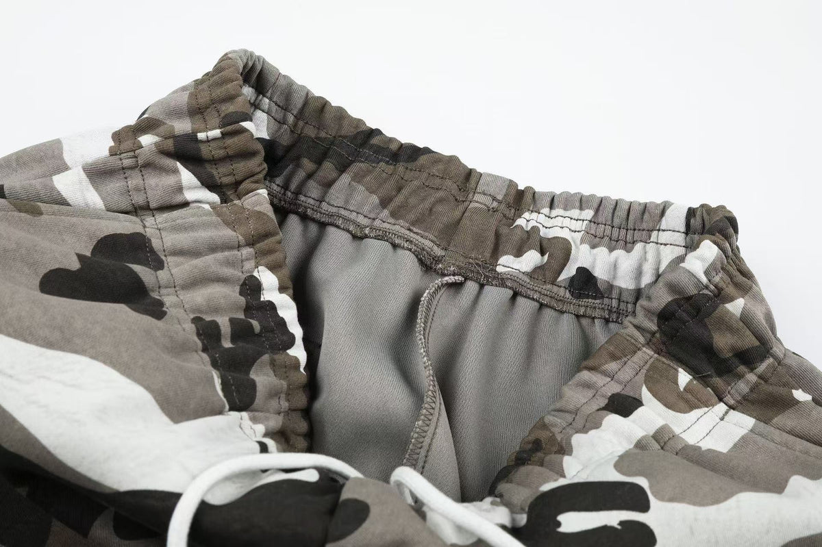 Vintage Camo Drawstring Elastic Waist Wide-Leg Sweatpants