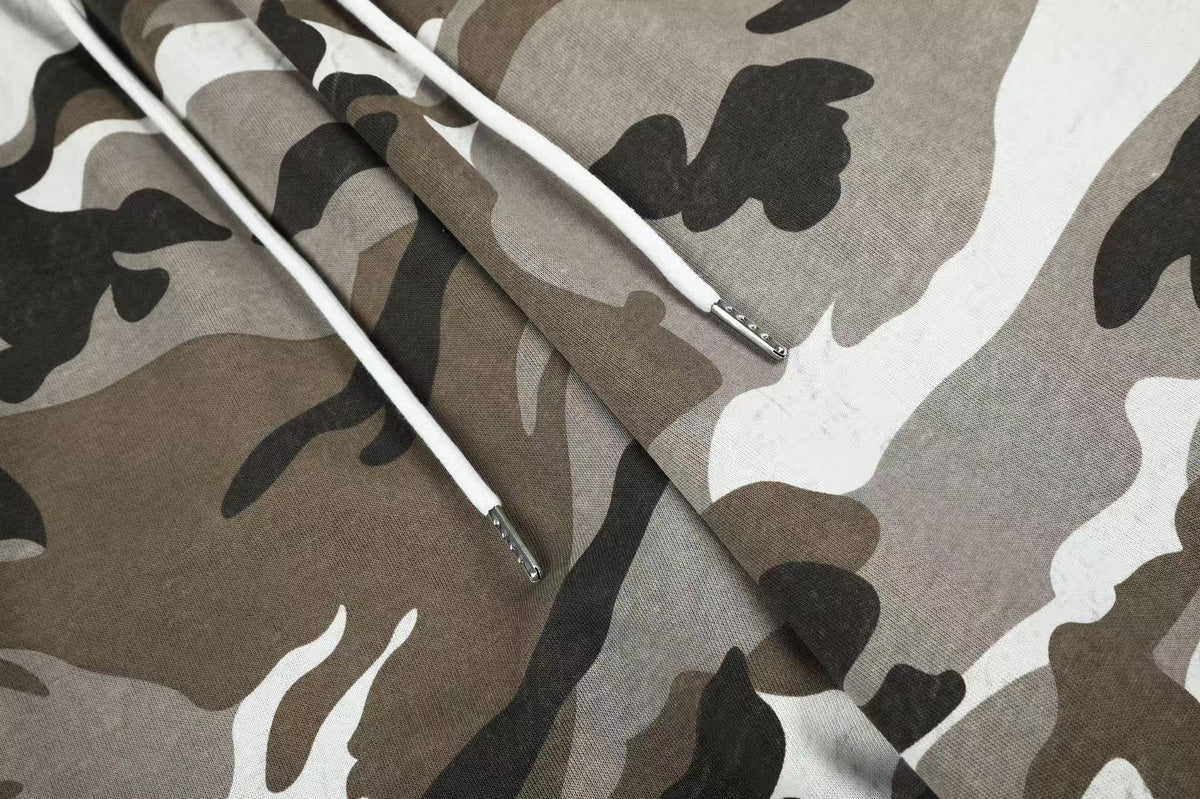 Vintage Camo Drawstring Elastic Waist Wide-Leg Sweatpants