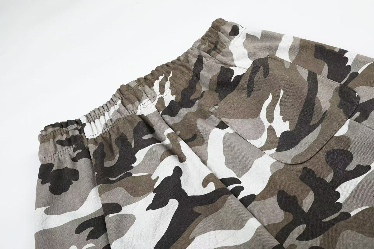 Vintage Camo Drawstring Elastic Waist Wide-Leg Sweatpants
