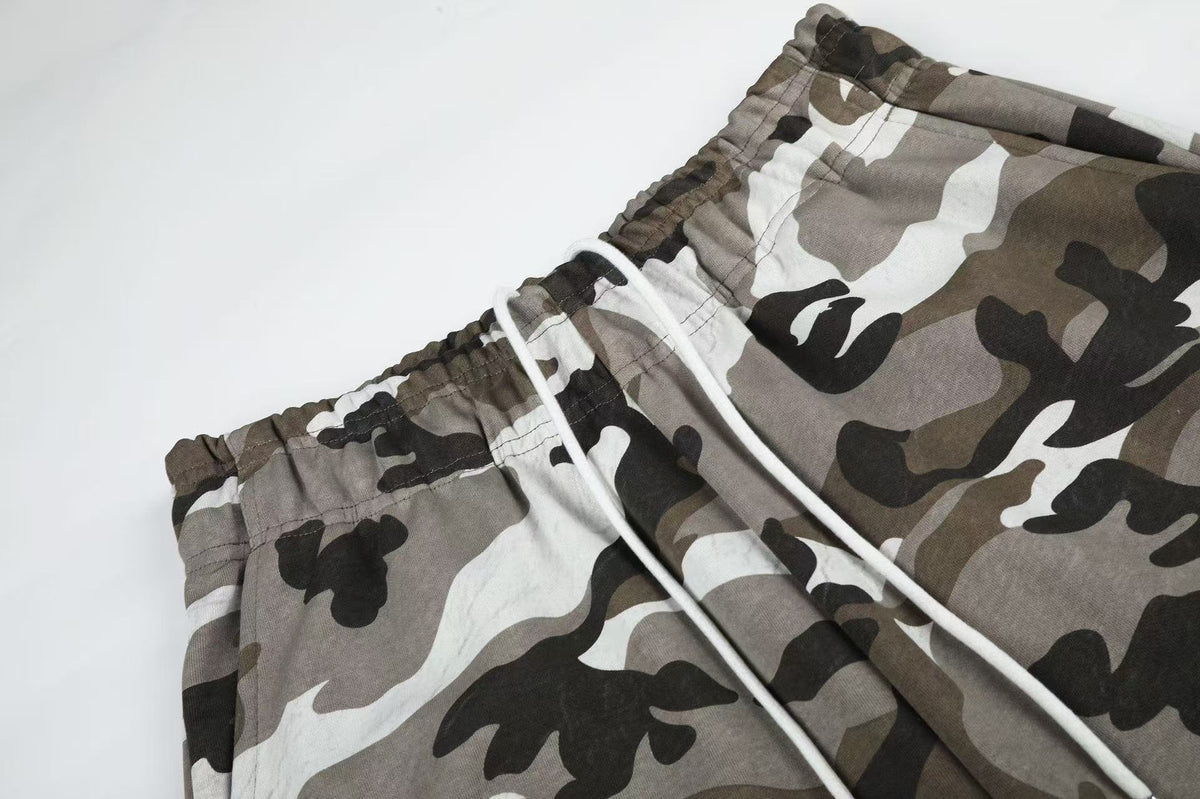 Vintage Camo Drawstring Elastic Waist Wide-Leg Sweatpants