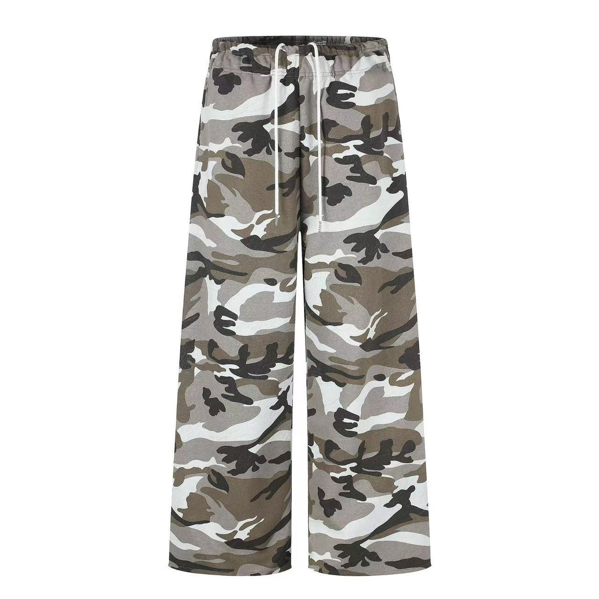 Vintage Camo Drawstring Elastic Waist Wide-Leg Sweatpants