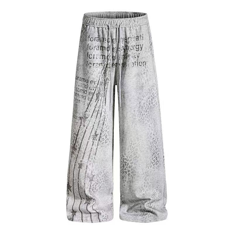 Vintage Letter Star Print Wide-Leg Sweatpants