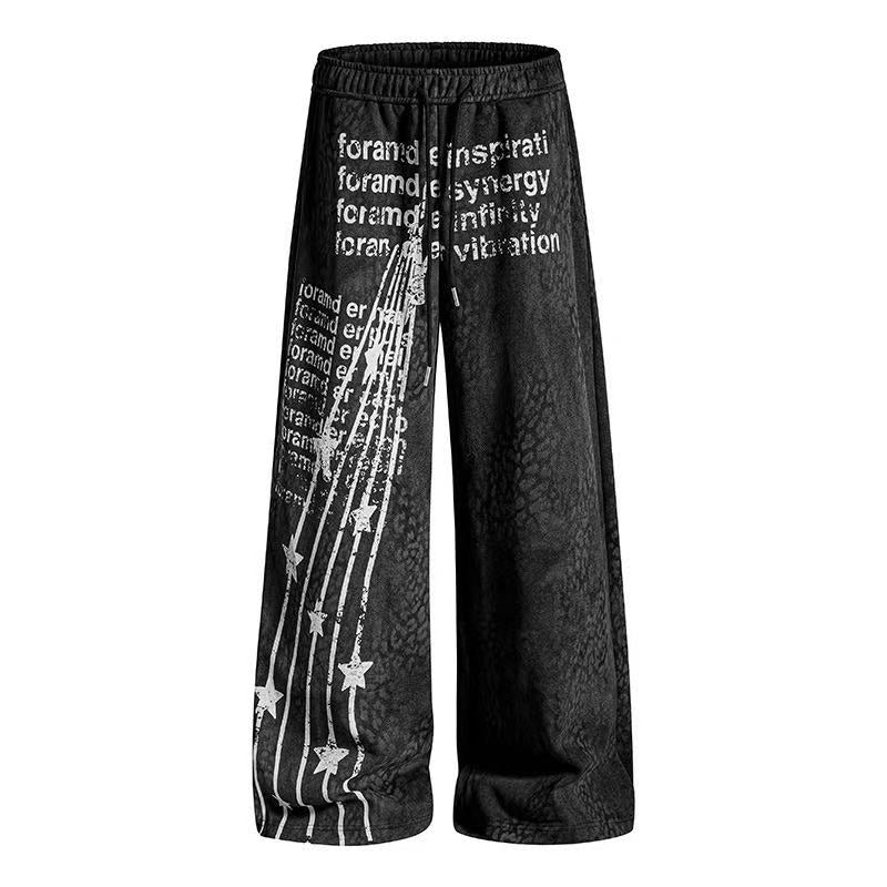 Vintage Letter Star Print Wide-Leg Sweatpants