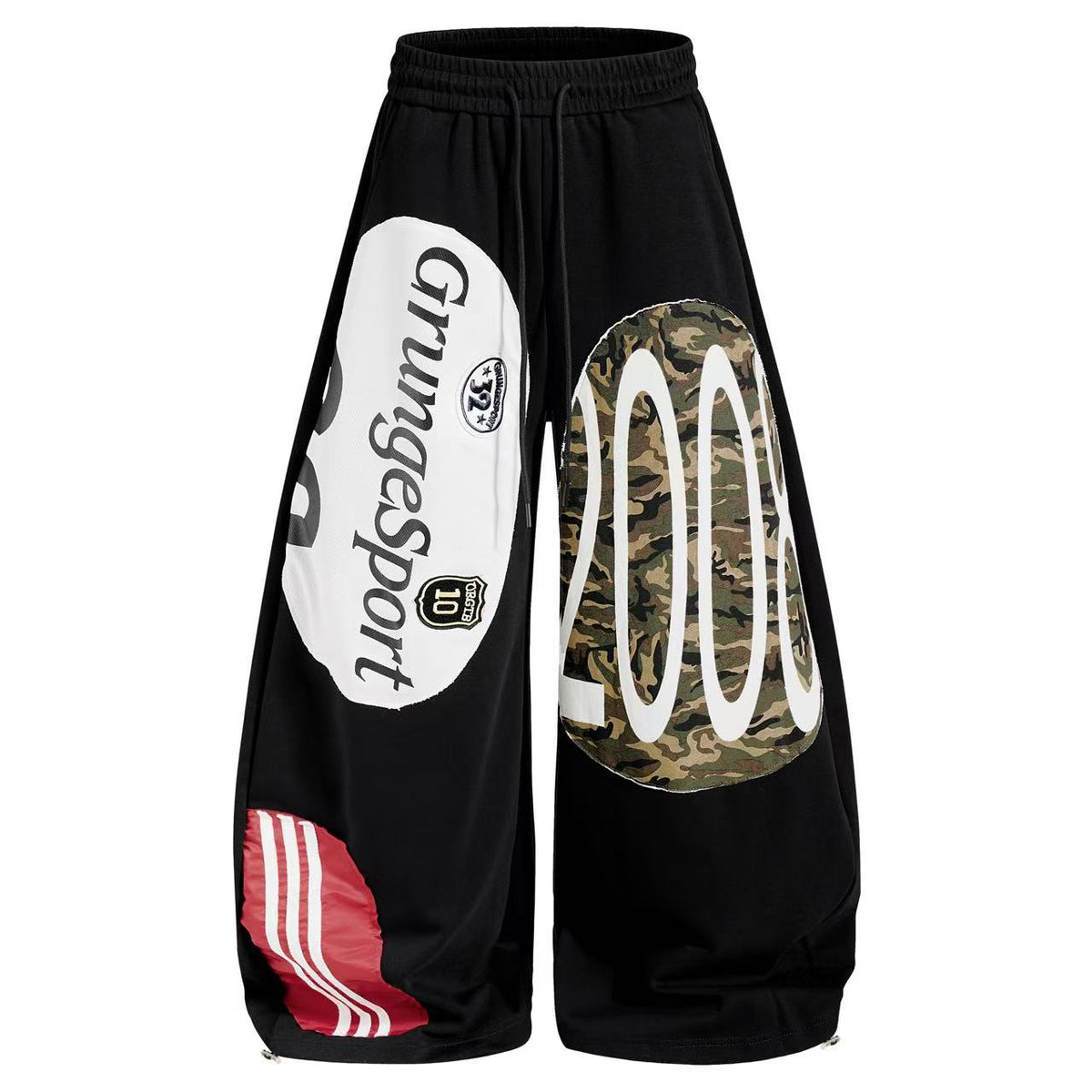 Streetwear Camo Patchwork Letter Number Graphic Baggy Wide-Leg Sweatpants