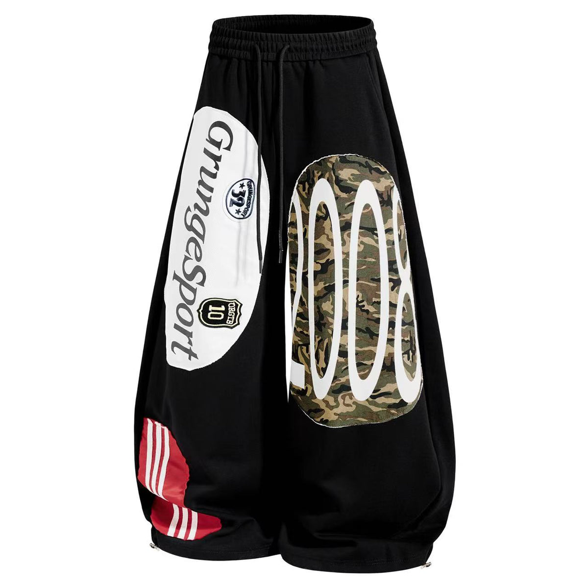 Streetwear Camo Patchwork Letter Number Graphic Baggy Wide-Leg Sweatpants