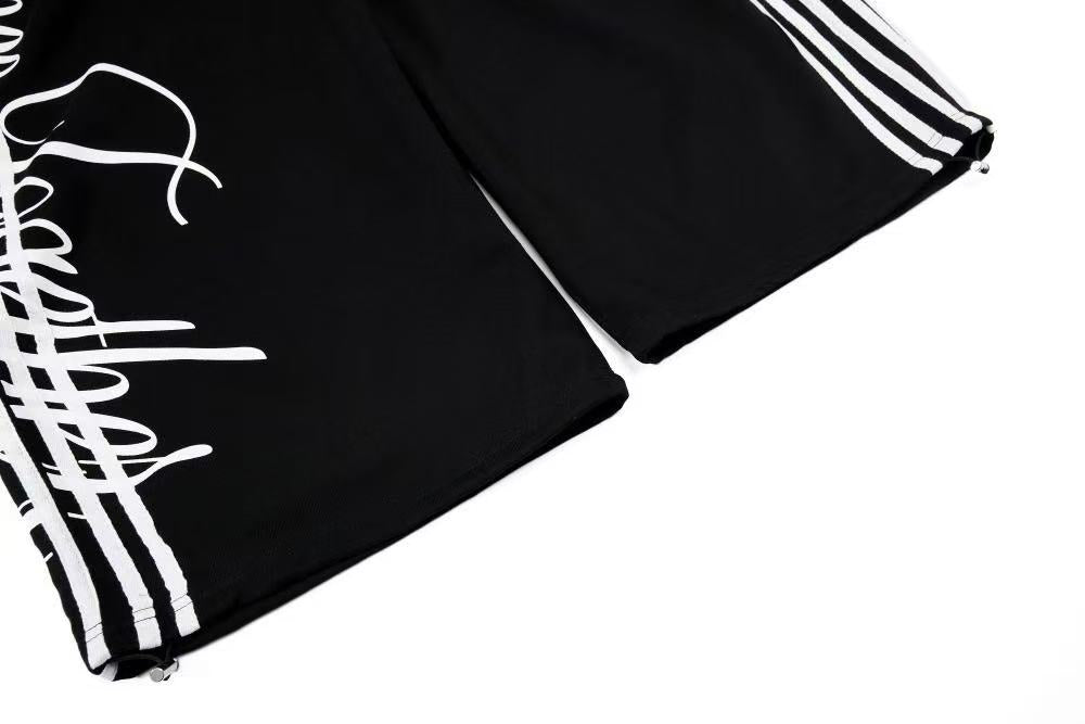 Cursive Script Side Stripe Wide-Leg Sweatpants