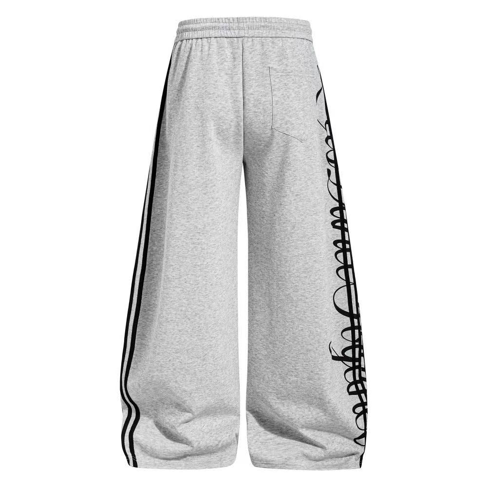 Cursive Script Side Stripe Wide-Leg Sweatpants