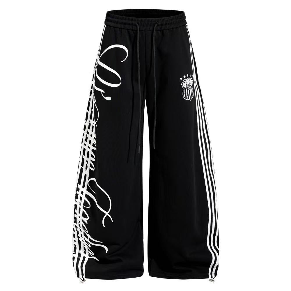 Cursive Script Side Stripe Wide-Leg Sweatpants