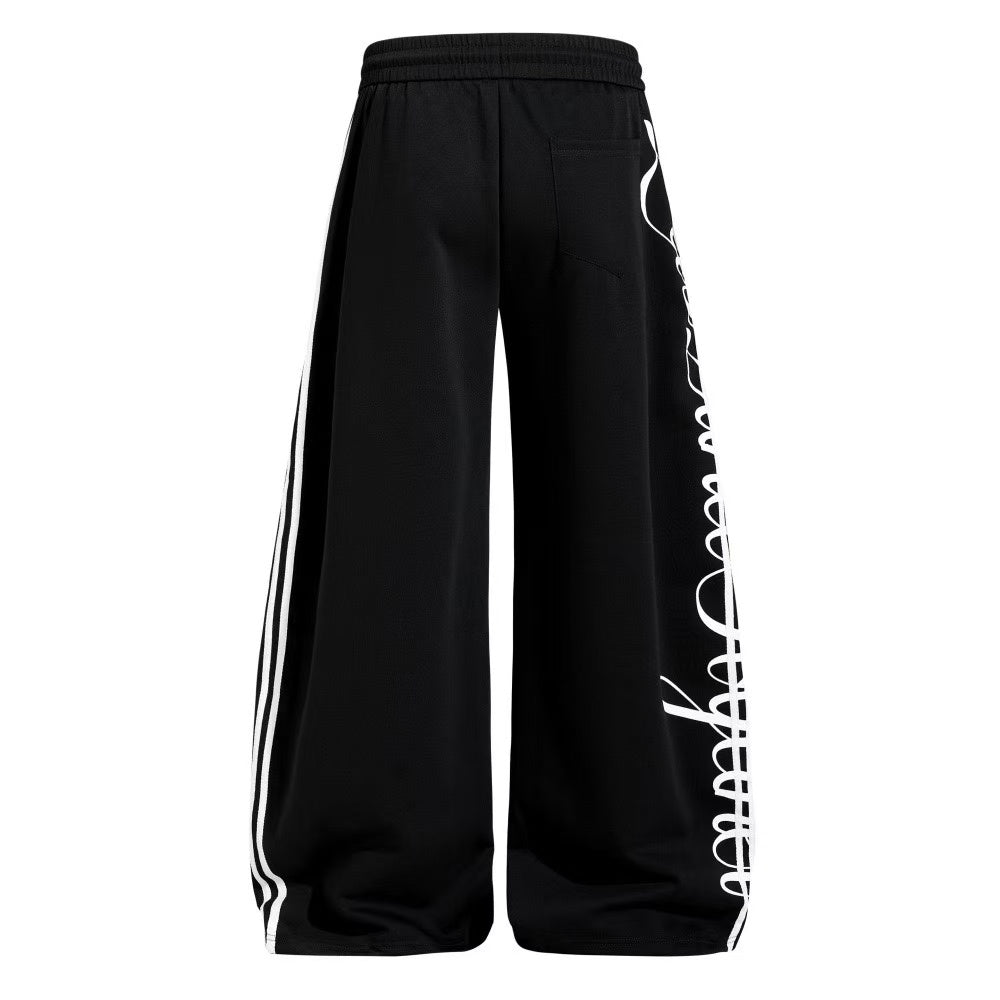 Cursive Script Side Stripe Wide-Leg Sweatpants
