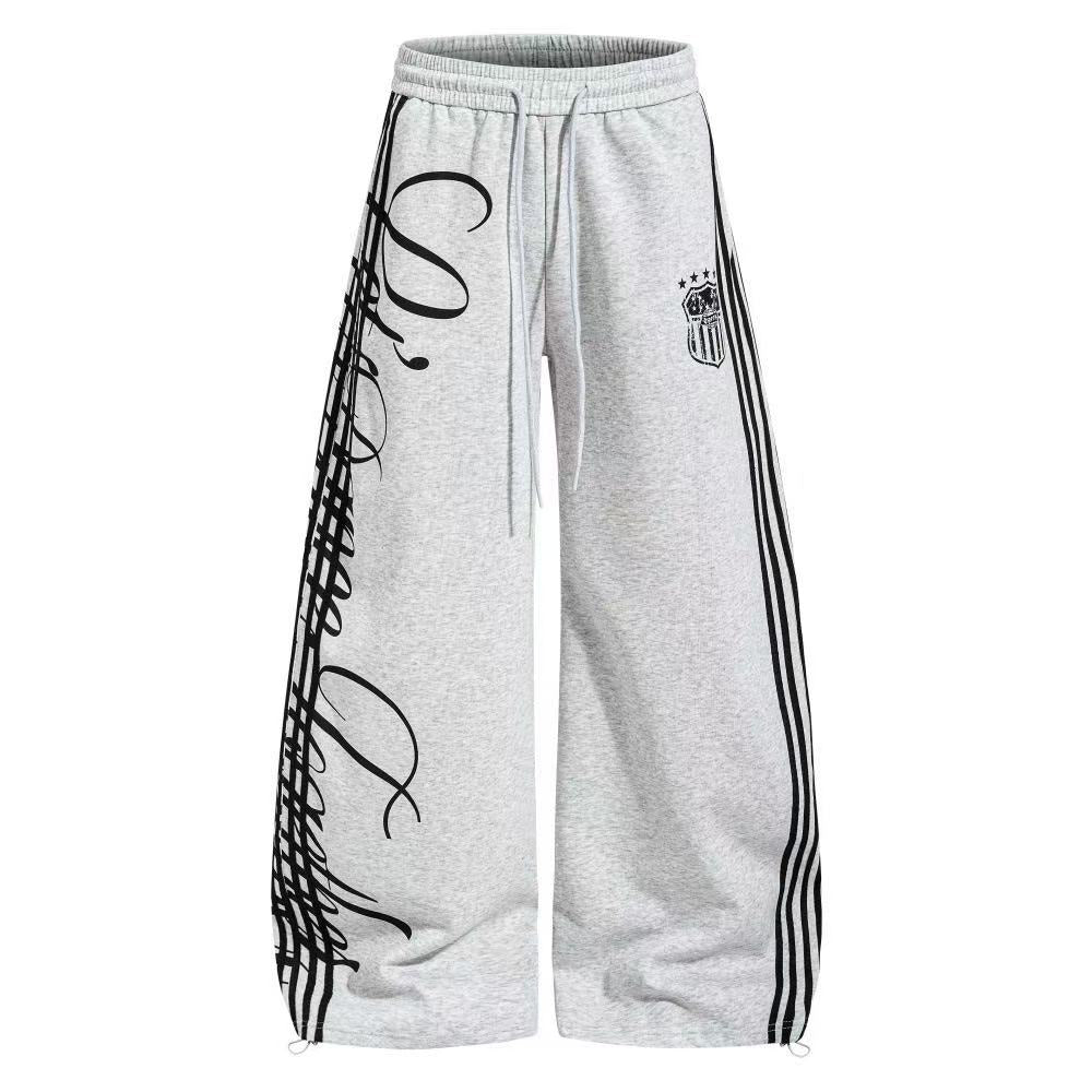 Cursive Script Side Stripe Wide-Leg Sweatpants