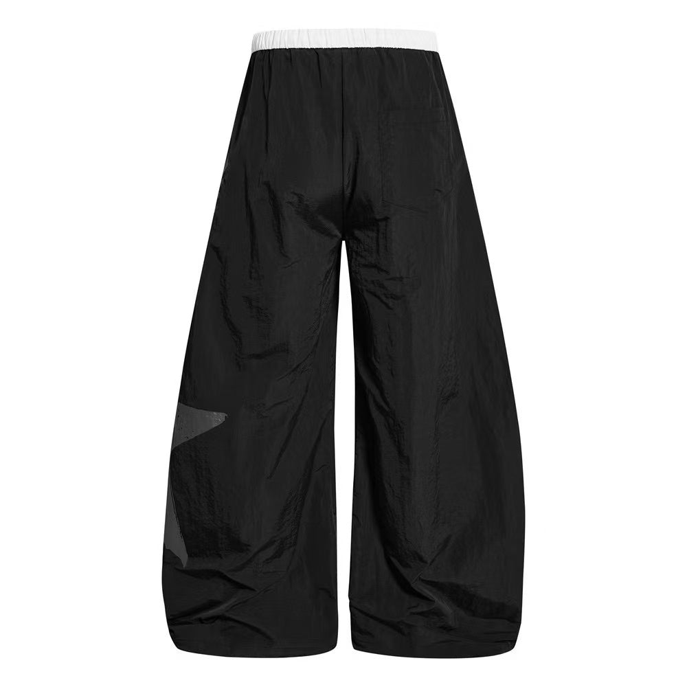 Nylon Cursive Star Print Wide-Leg Sweatpants