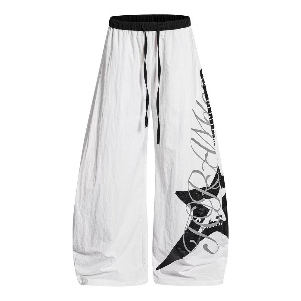 Nylon Cursive Star Print Wide-Leg Sweatpants