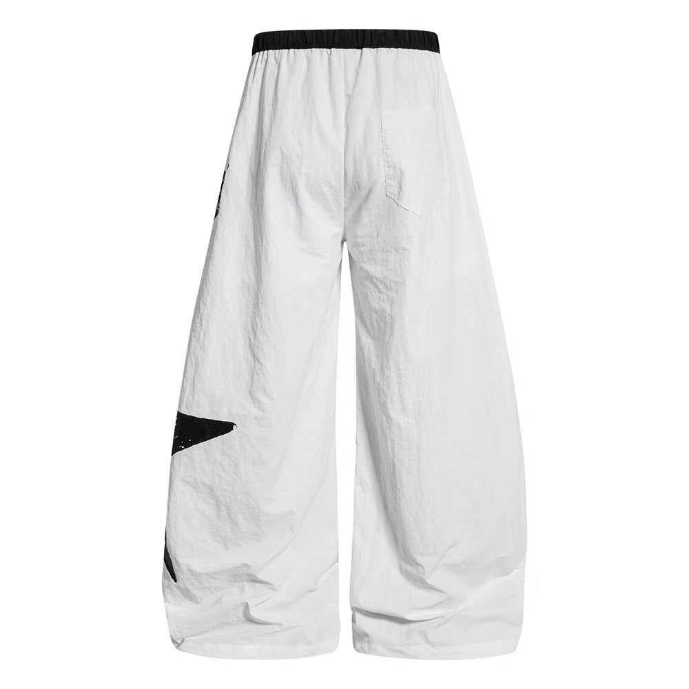 Nylon Cursive Star Print Wide-Leg Sweatpants