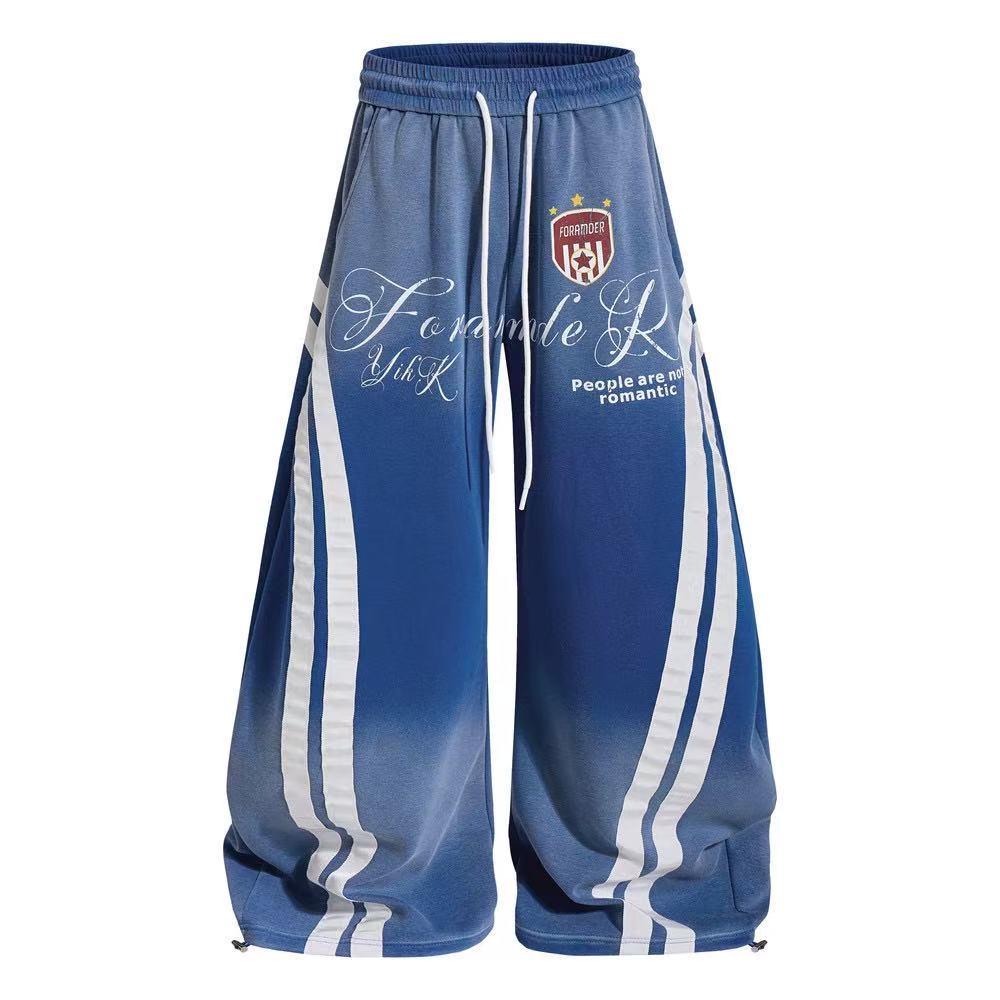 Vintage Faded Soccer Badge Print Wide-Leg Baggy Sweatpants