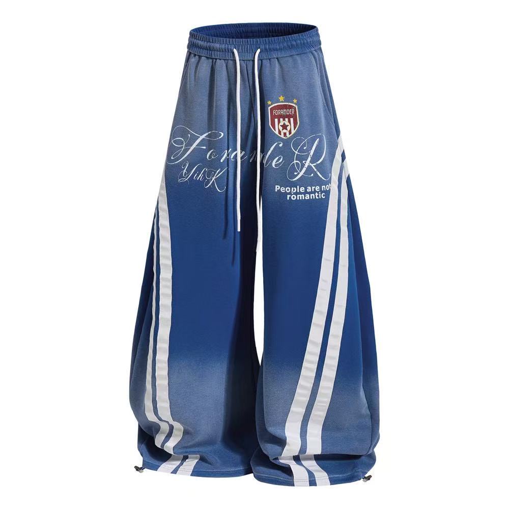 Vintage Faded Soccer Badge Print Wide-Leg Baggy Sweatpants