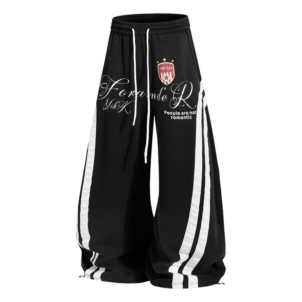 Vintage Faded Soccer Badge Print Wide-Leg Baggy Sweatpants