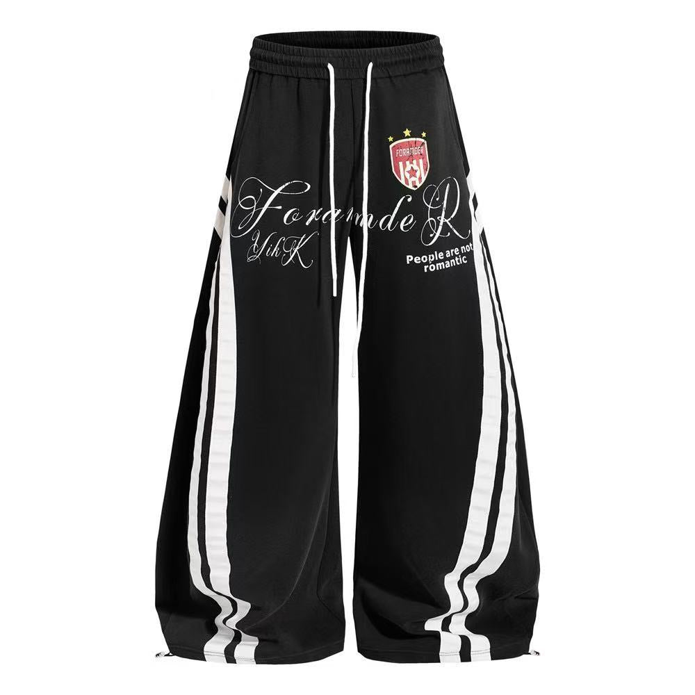 Vintage Faded Soccer Badge Print Wide-Leg Baggy Sweatpants