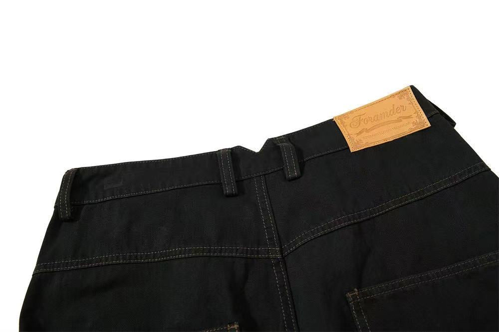 Vintage Washed Rope Lace-Up Button Wide-Leg Cargo Pants