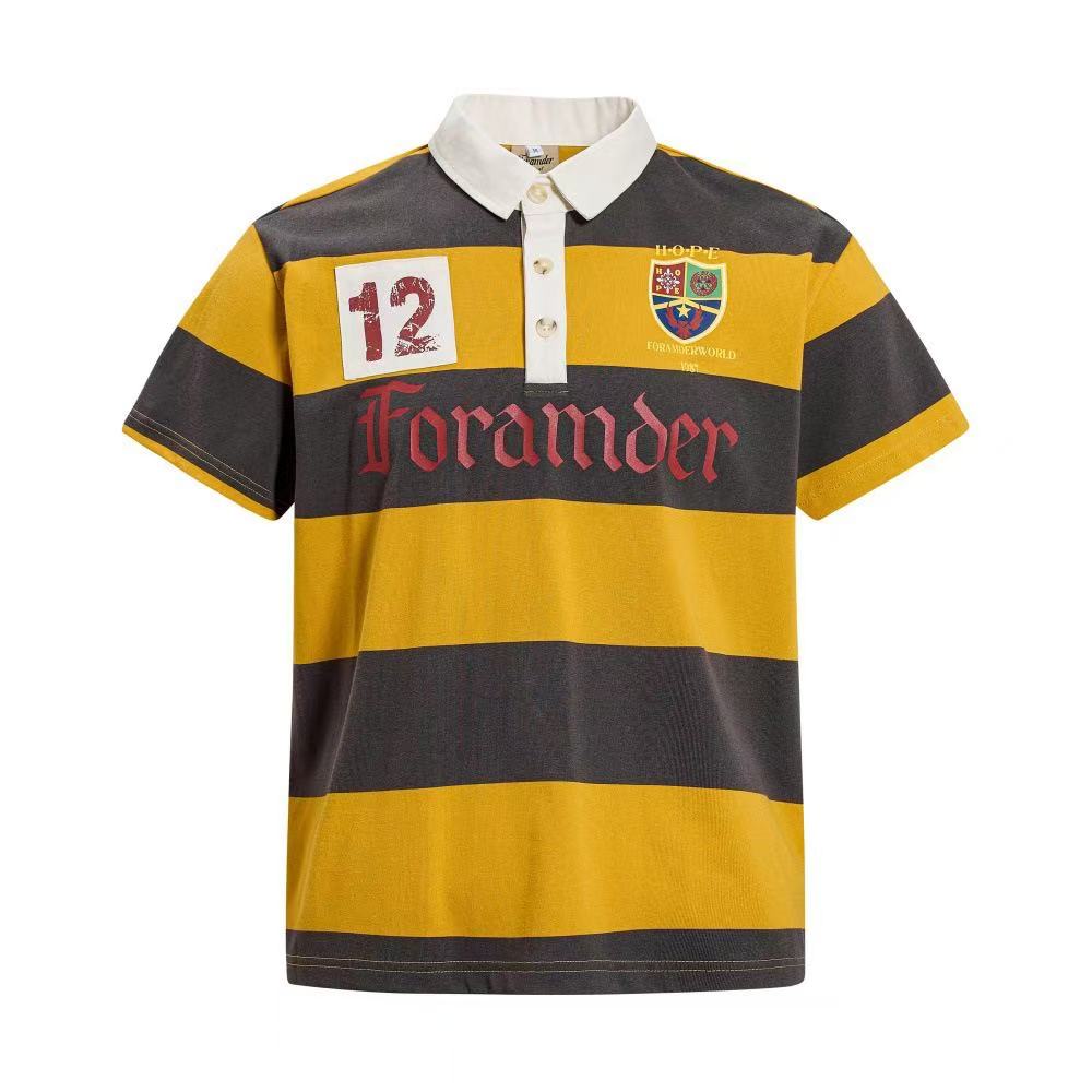 Vintage Block Stripe Number 12 Graphic Rugby Polo Shirt