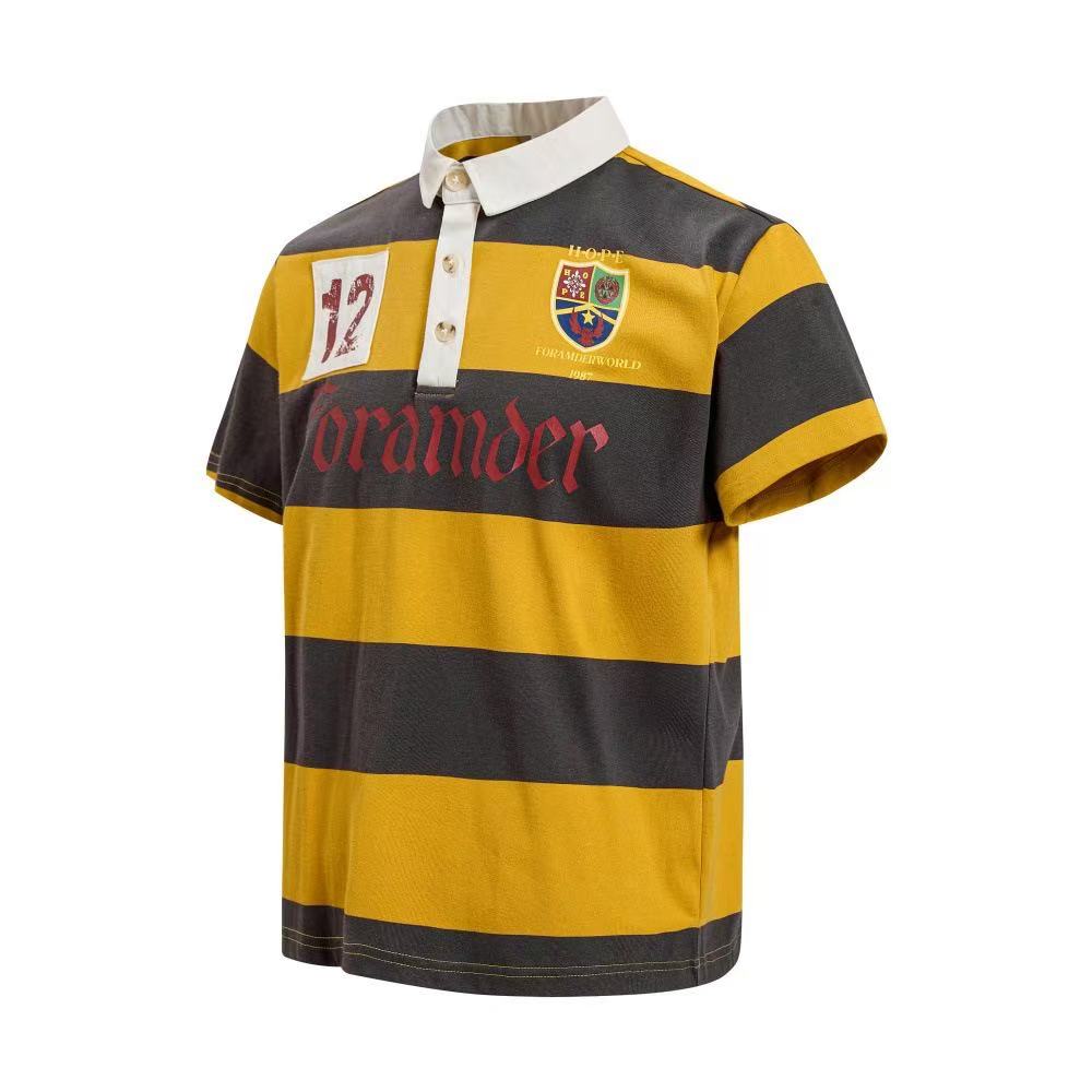 Vintage Block Stripe Number 12 Graphic Rugby Polo Shirt