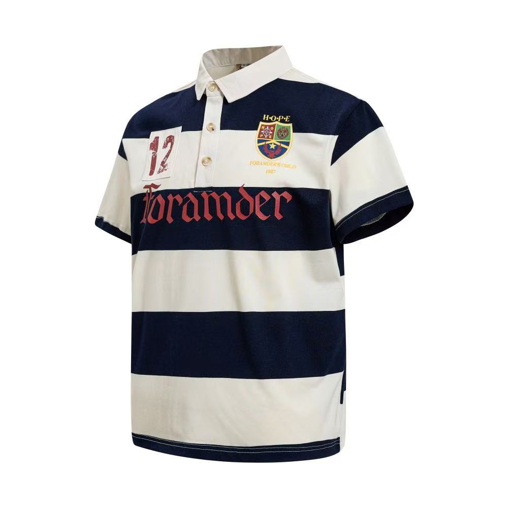 Vintage Block Stripe Number 12 Graphic Rugby Polo Shirt