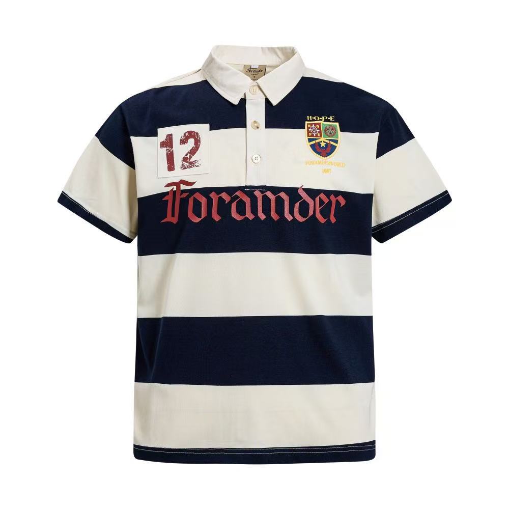 Vintage Block Stripe Number 12 Graphic Rugby Polo Shirt