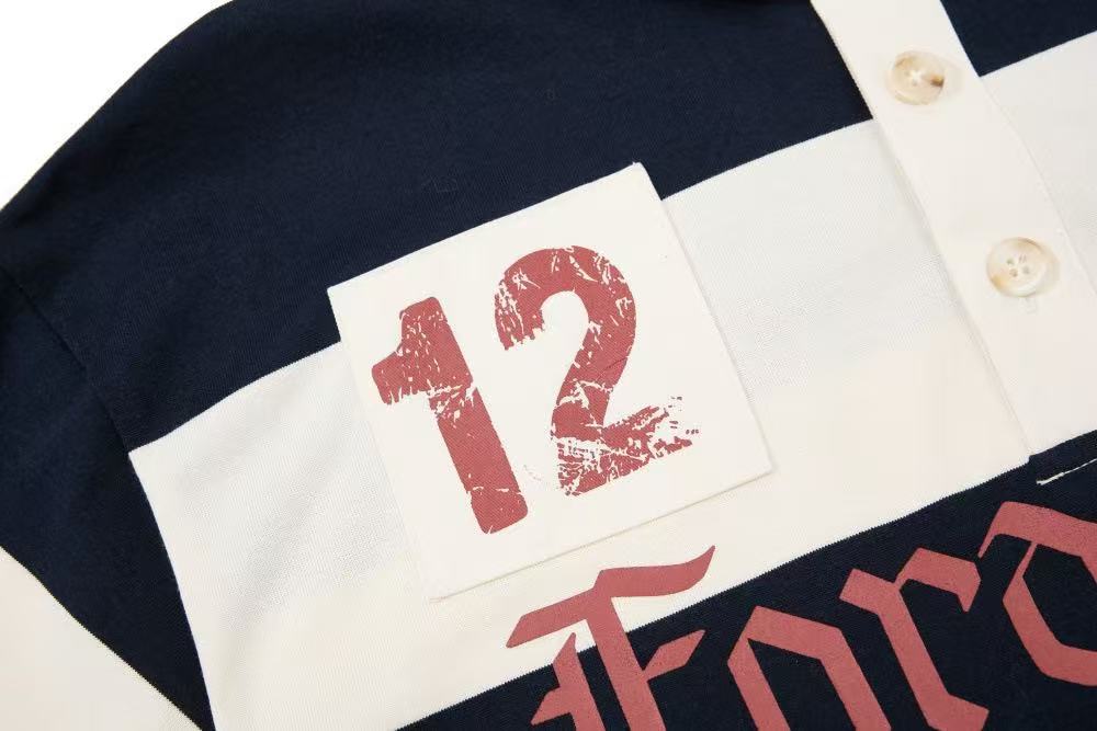 Vintage Block Stripe Number 12 Graphic Rugby Polo Shirt