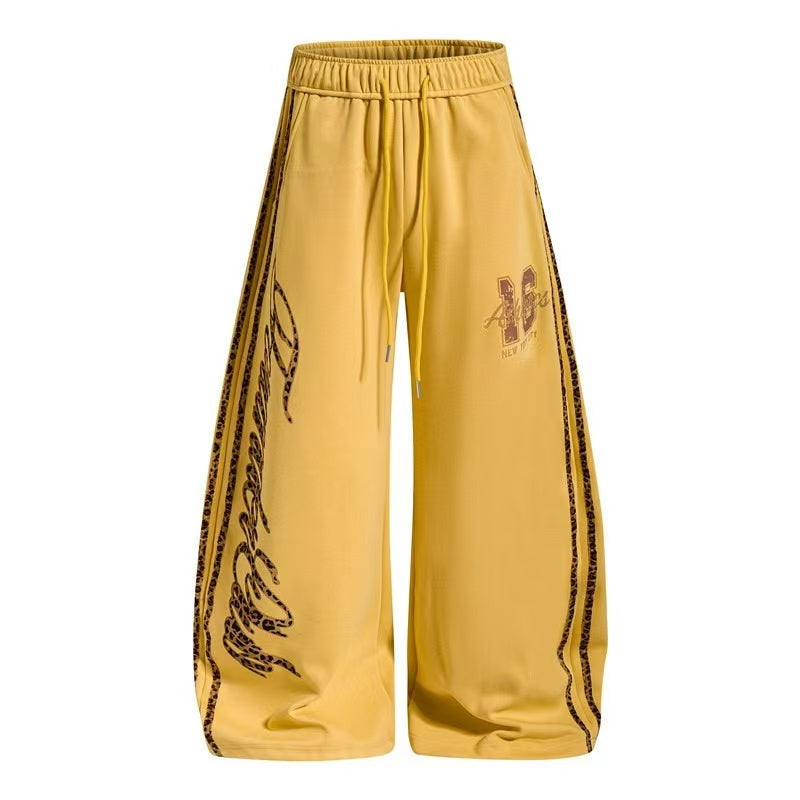 Two-Tone Leopard Stripe Side Graphic Baggy Wide-Leg Sweatpants