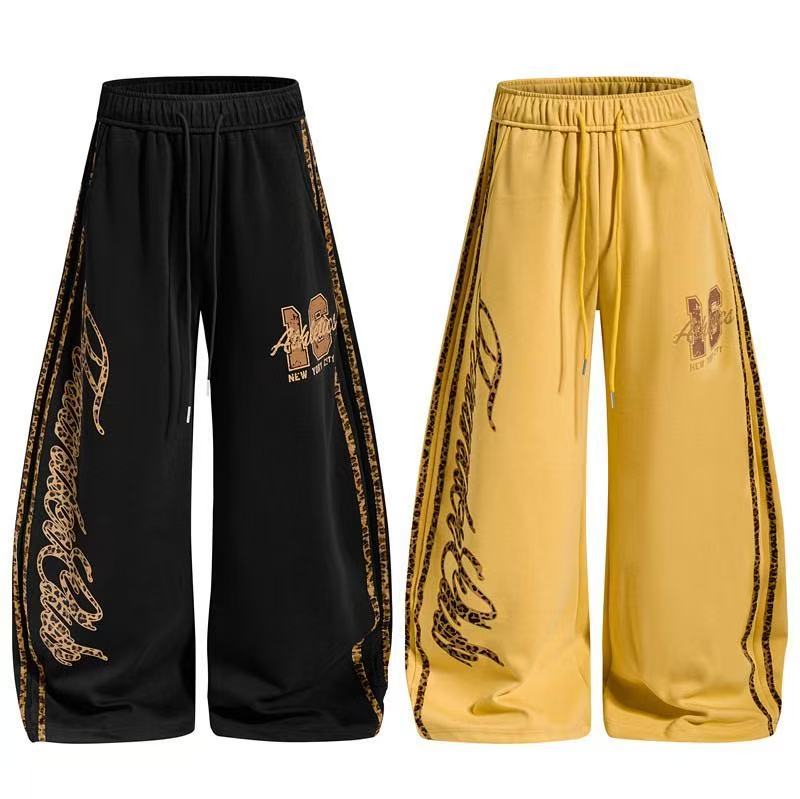Two-Tone Leopard Stripe Side Graphic Baggy Wide-Leg Sweatpants