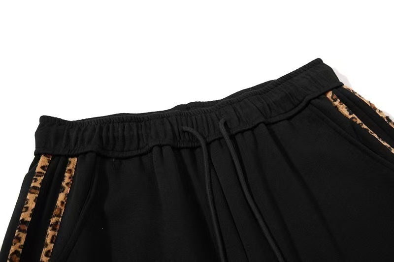 Two-Tone Leopard Stripe Side Graphic Baggy Wide-Leg Sweatpants