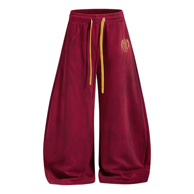 Vintage Crest Emblem Print Baggy Wide-Leg Sweatpants