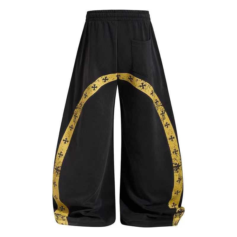 Vintage Crest Emblem Print Baggy Wide-Leg Sweatpants