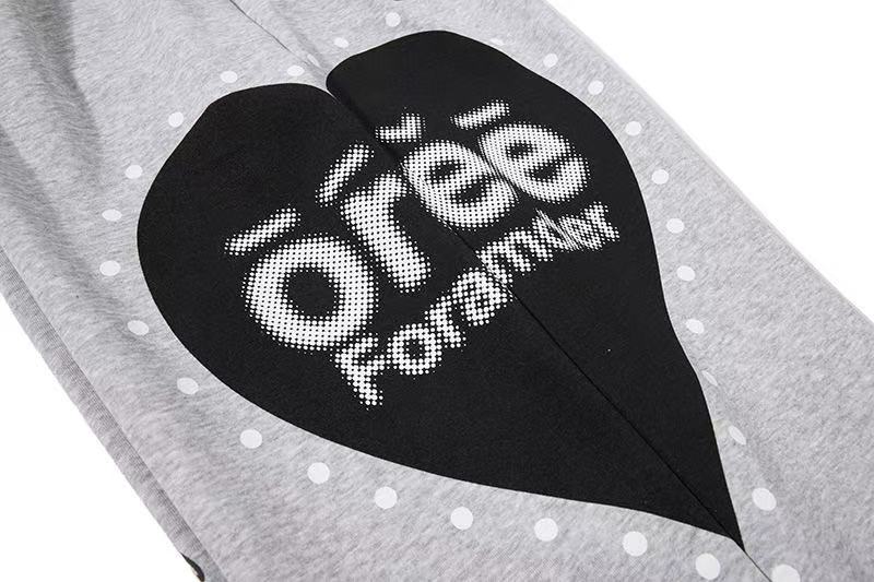 Side Heart & Cursive Text Print Wide-Leg Sweatpants